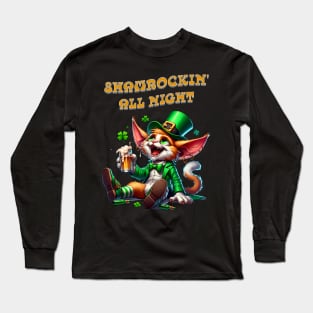 St Patricks day leprechaun cat - Shamrockin‘ all night Long Sleeve T-Shirt